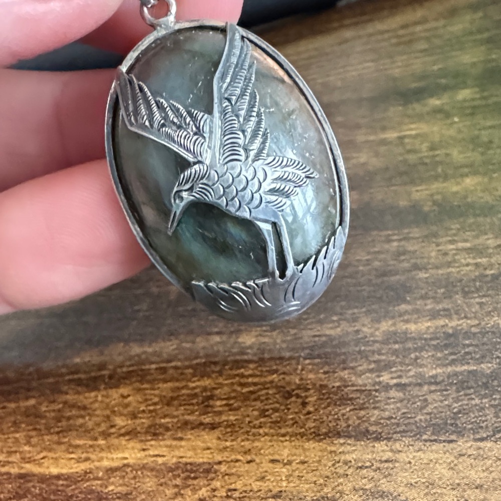 Sterling Silver Labradorite Bird Pendant | Artisan Design - Picture 3 of 4